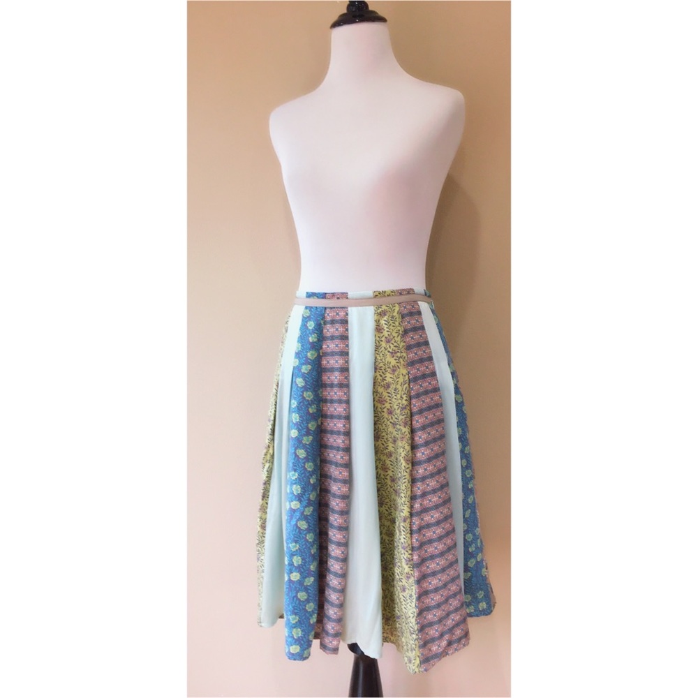 J. Jill Silk Vine Patchwork Pleated Full Skirt